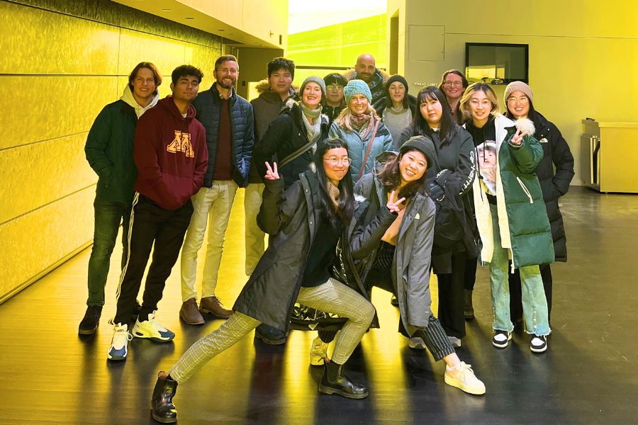 a group of IEP students pose for the camera during an outing to the Guthrie Theater in Minneapolis